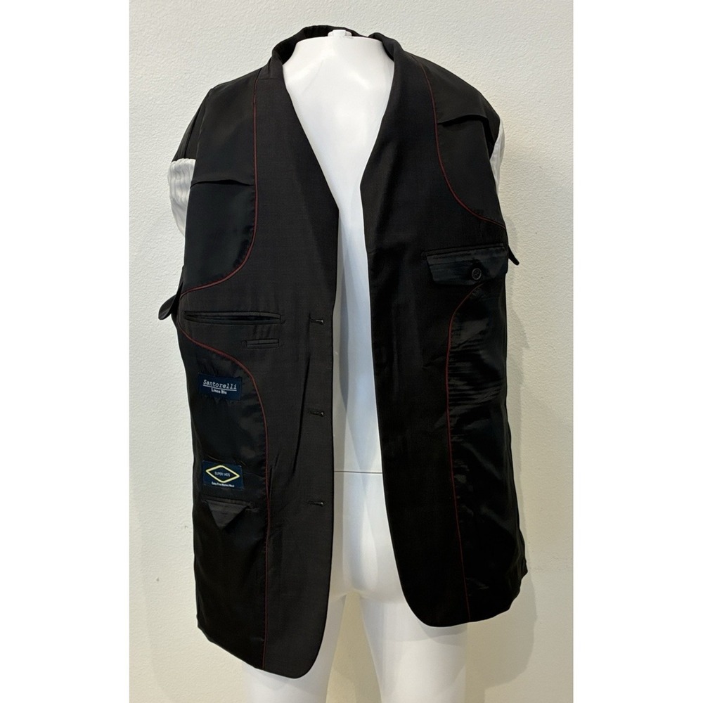 Santorelli Linea Blu Blazer 100% Super 140s ExtraFine Merino Wool Men 42R Black - Picture 9 of 16